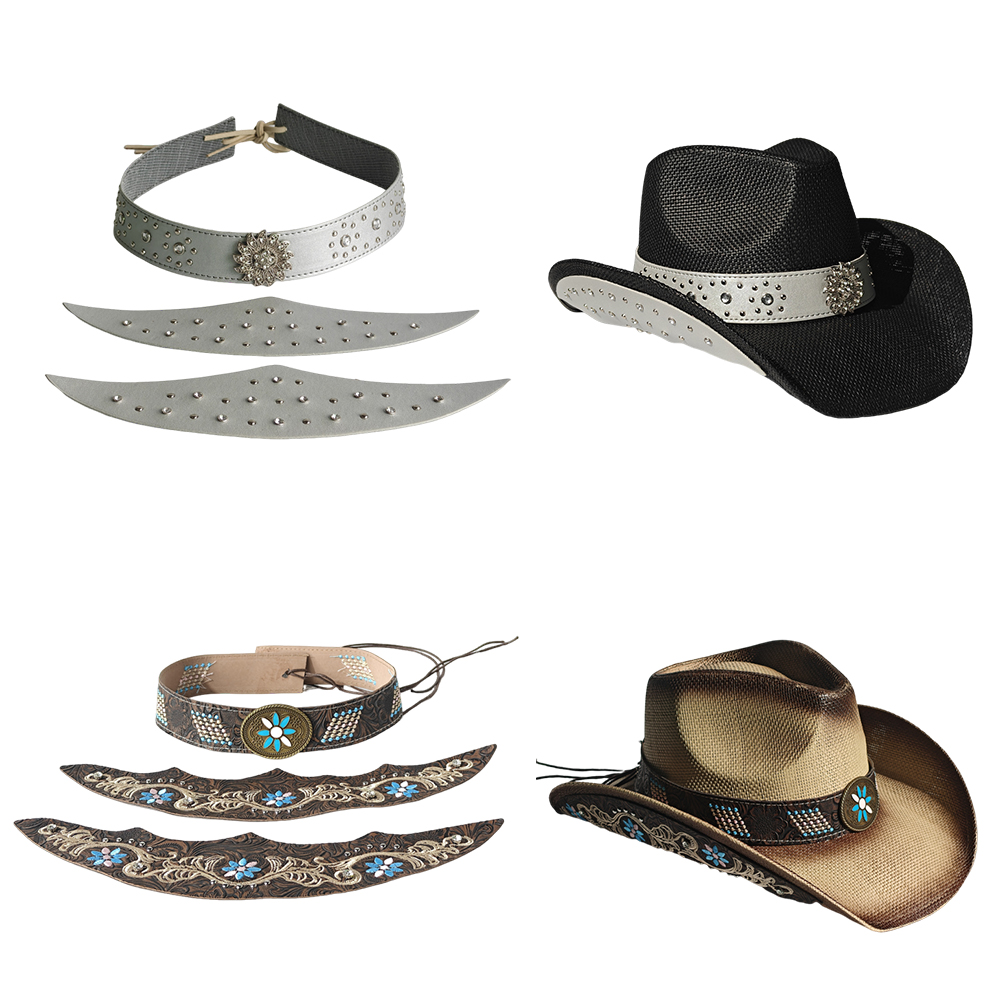 Cowboy Hat Straw - Zestaw Trzyczęściowy Kapelusza Kowbojskiego Akcesoria Modny