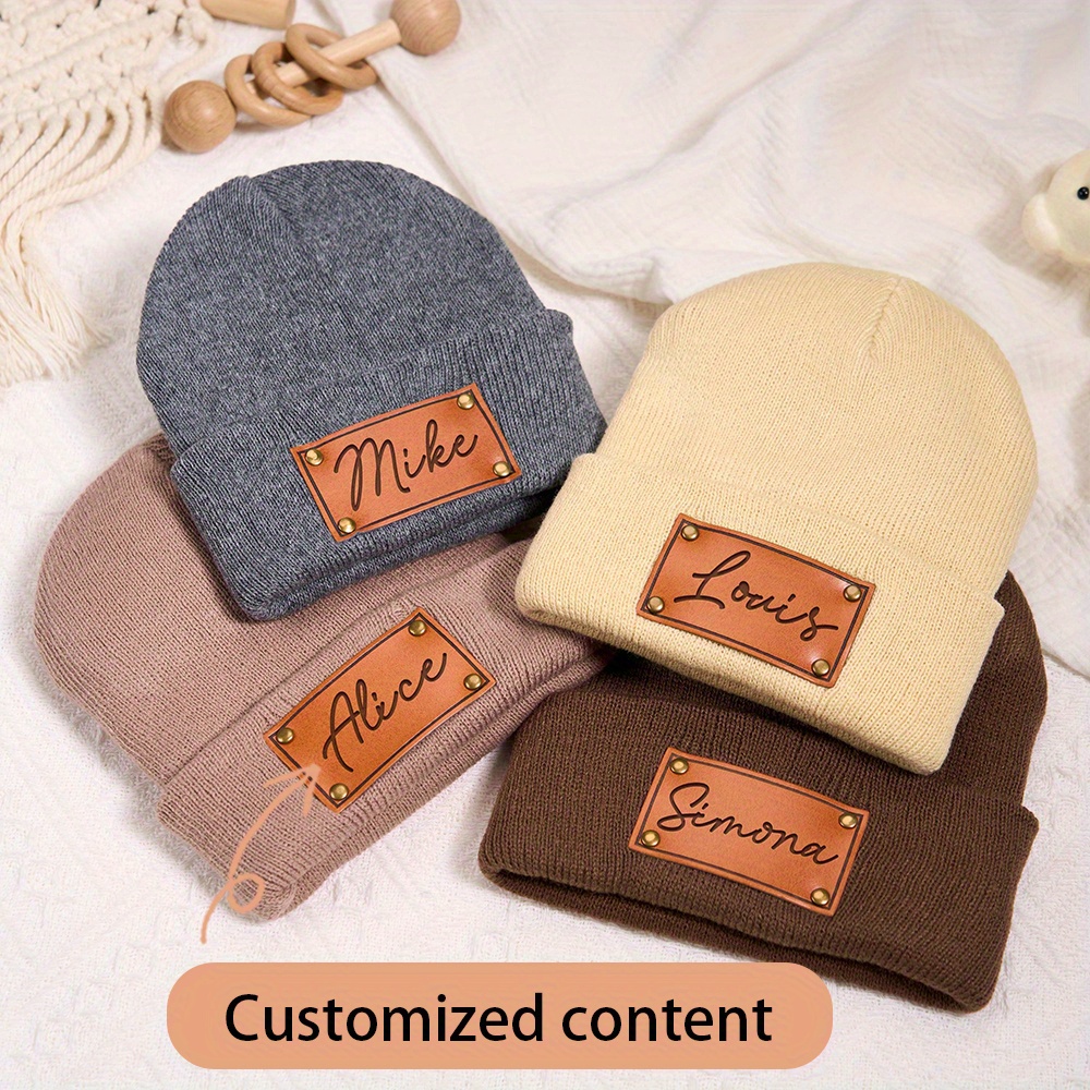 Beanie Cuffed Knit - Czapka zimowa z naszywką ze skóry,
